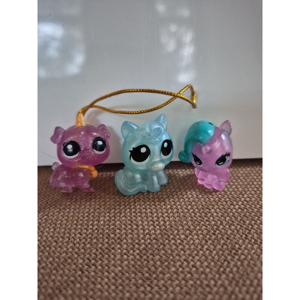 Rainbocorns Mini Figures Translucent Glitter Plastic Tiny Animals 1” Lot of 3